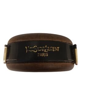 Bracelet Yves Saint Laurent Vintage Distressed Black Leather on Wood Artisan Y2K